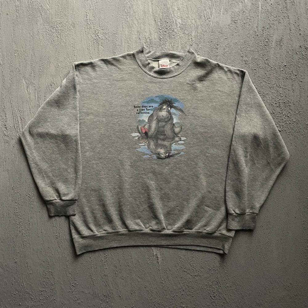 Vintage Eeyore Rainy‎ Days Reflection Sweatshirt Mens XL Gray 90s Disney Store